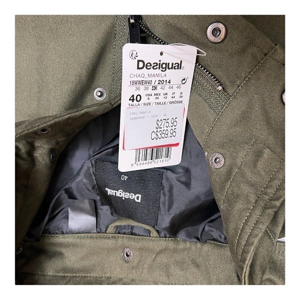 Desigual Jacket WMNS 6 Green‎ Victorian Gothic Hooded Manila Parka Floral Artsy - Picture 7 of 16